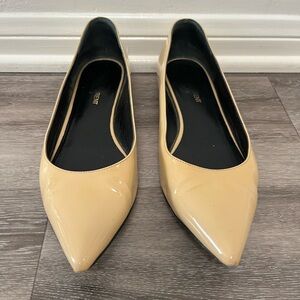 Yves Saint Laurent Beige Patent Leather Pointed Toe Flats